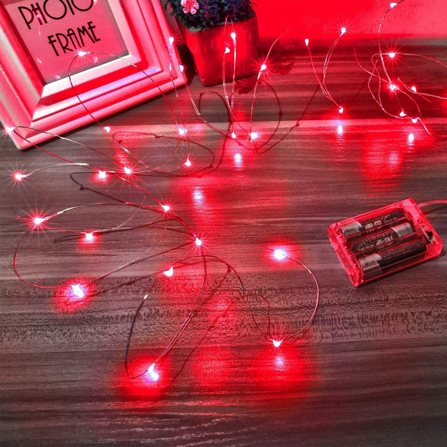 Ariceleo LED Fairy Lights - Battery Operated Copper Wire String Lights | 5m/16ft Red for Bedroom, Parties, Weddings