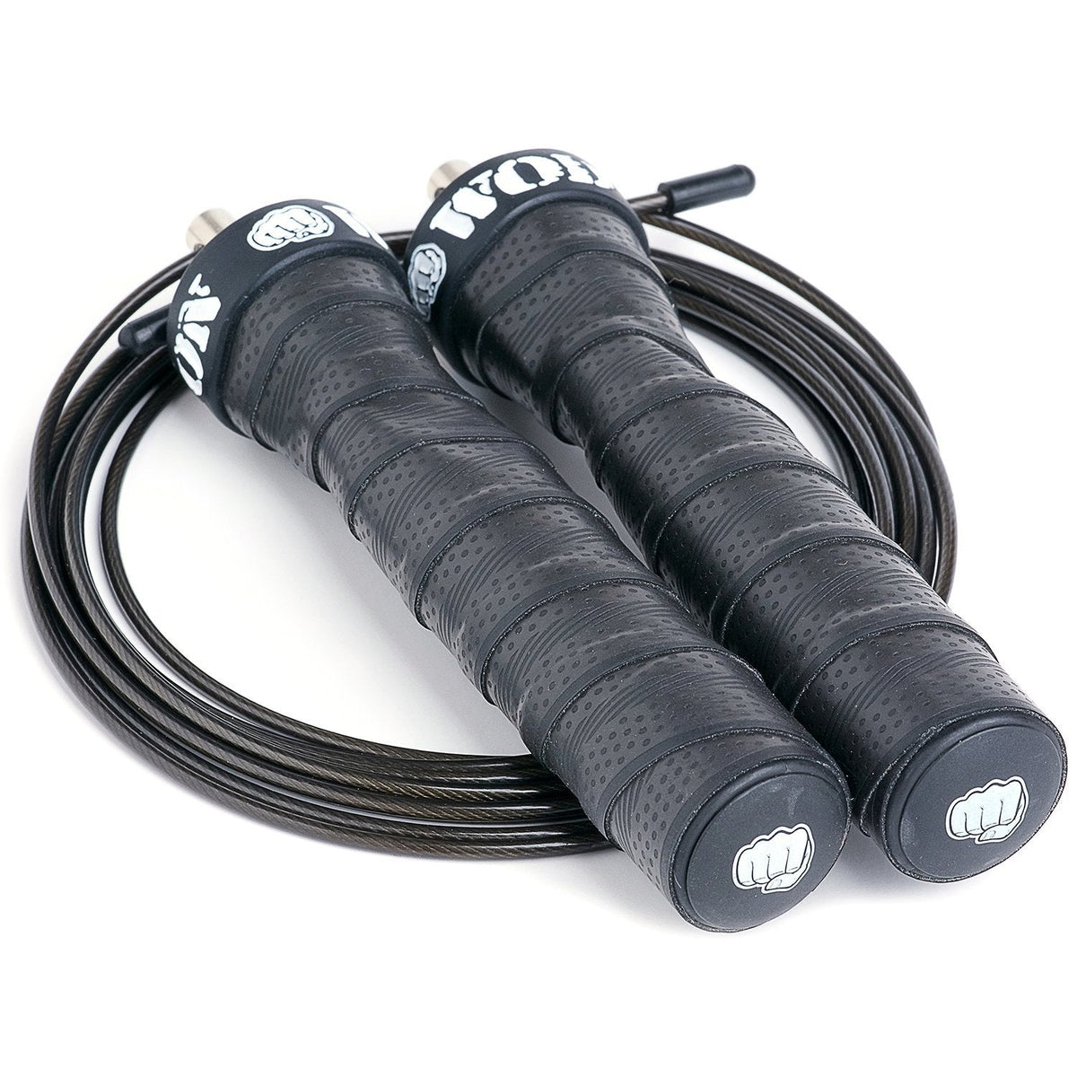 WOD Nation Jump Rope - Black Alloy Steel Handles - 11 ft, 2.2 mm & 3.3 mm Cables - Weighted & Speed Cable System for Fitness Skipping Rope Men & Women