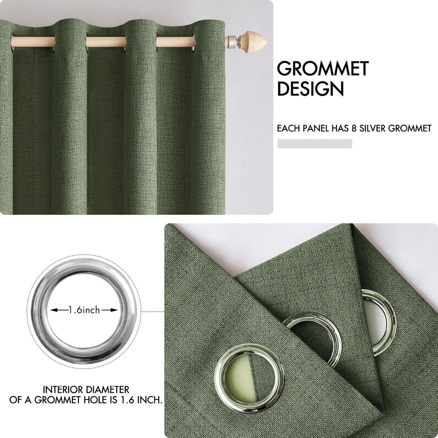 MIULEE Blackout Linen Textured Curtains - Thermal Insulated Olive Green Drapes | 52 x 84 Inch (2 Panels)