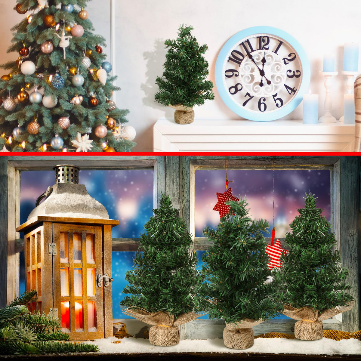 Yinder Tabletop 6 Pcs Mini Christmas Tree 11.81 Inch Artificial Mini Xmas Miniature Pine Christmas Tree with Linen Base for Xmas Holiday Decorations Indoor Home Kitchen Dining Table