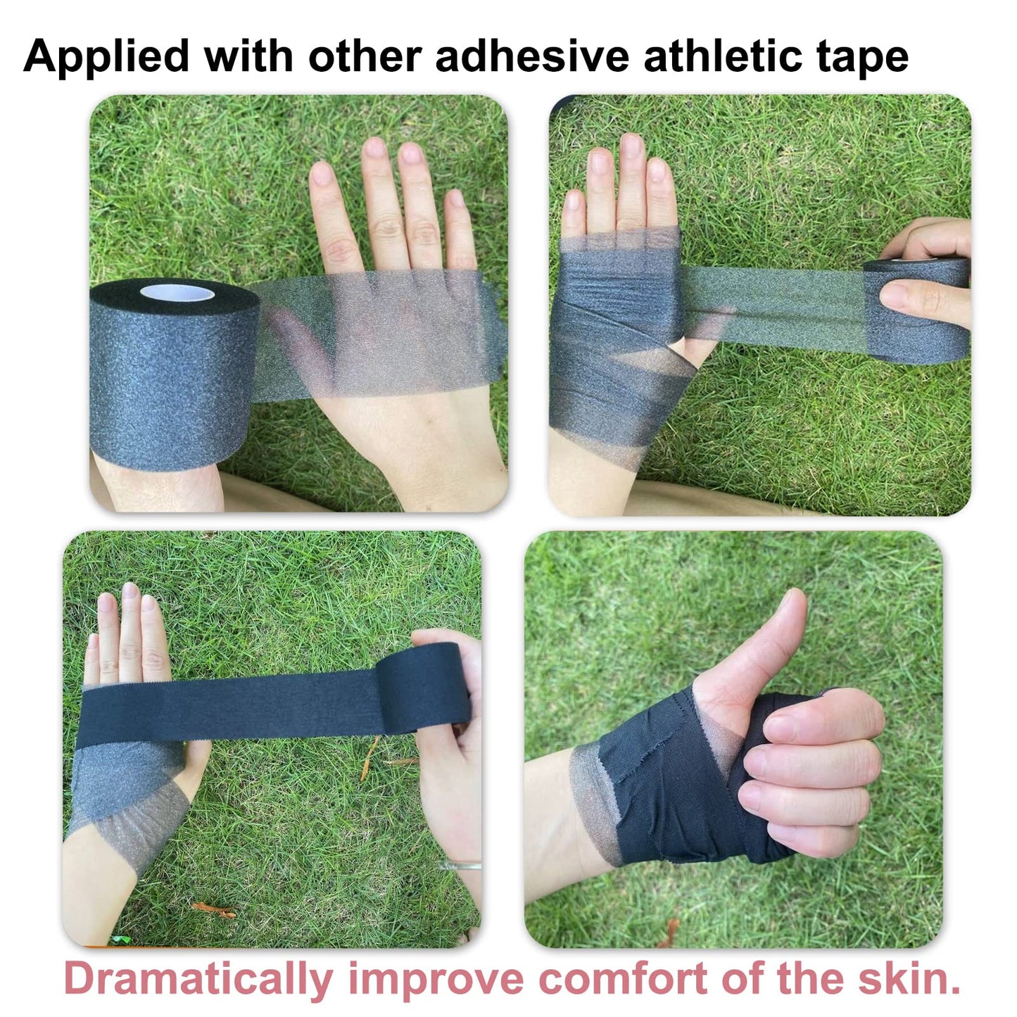 ADMITRY Pre Wrap Tape Athletic,3 Rolls X 22 Yards Black Prewrap,Headbands for Hair,Foam Underwrap Sports Wrap