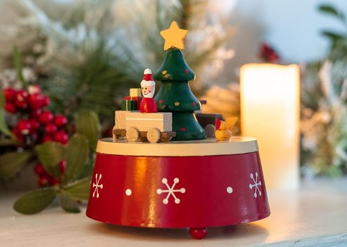 Cottage Garden Musical Christmas Figurine - Rotating Tree with Red Snowflakes | 6-Inch Plays Jingle Bells