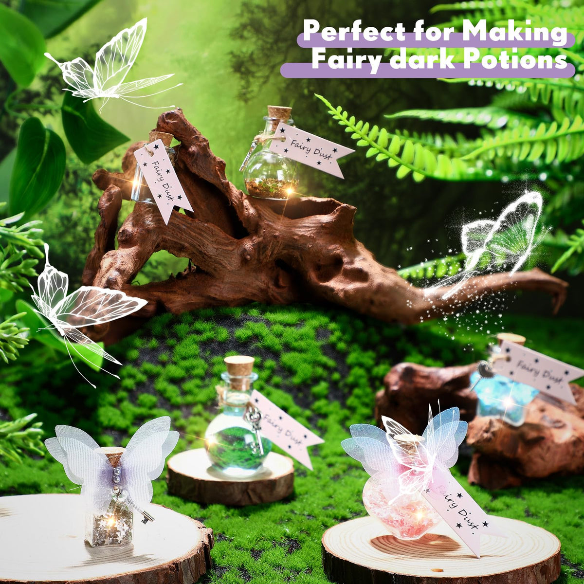 Jinei 174 Pieces Fairy Magic Potions Kit with 24 Magic Witch Potion Bottles Wing DIY Mystery Fairy Potion Making Kit for Halloween Christmas Party Decorations