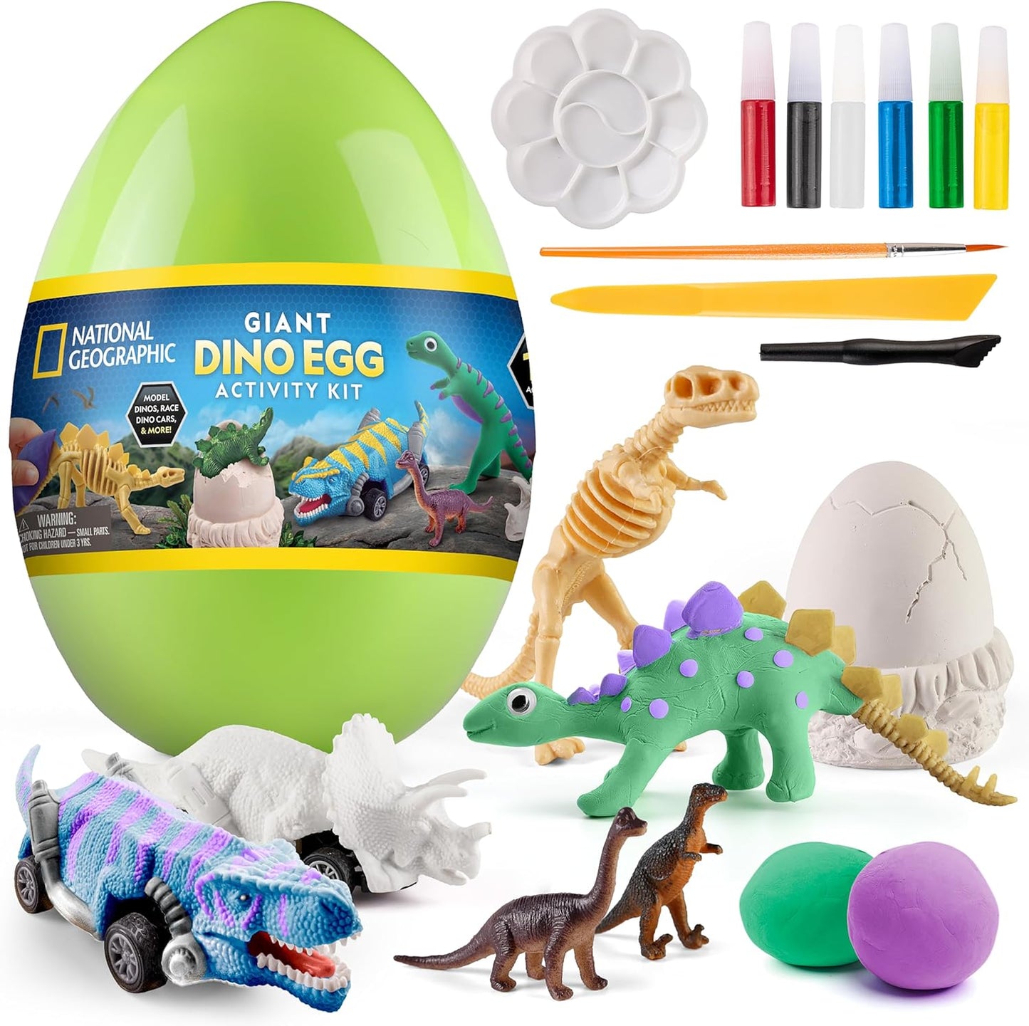 National Geographic Giant Dinosaur Egg Activity Kit - 15+ Dino Crafts, Painting, Clay Models & Learning Guide