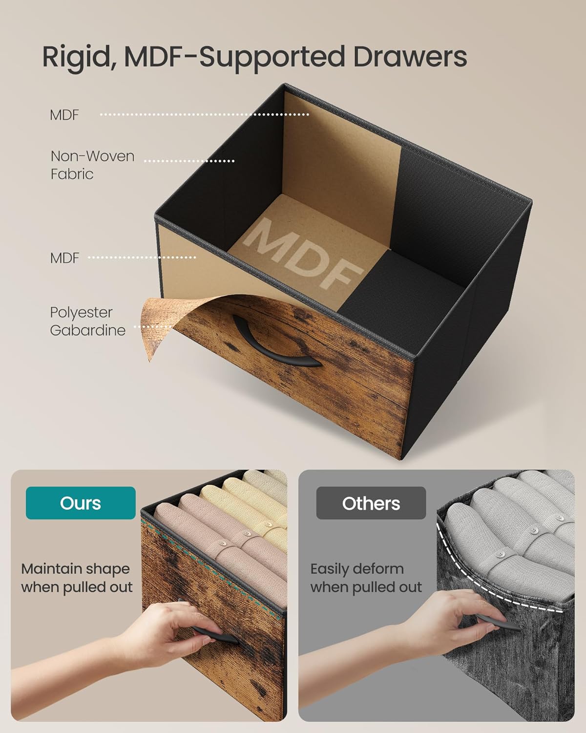 SONGMICS Dresser - 6 Non-Woven Fabric Drawers Storage Organizer Unit | Rustic Brown & Ink Black