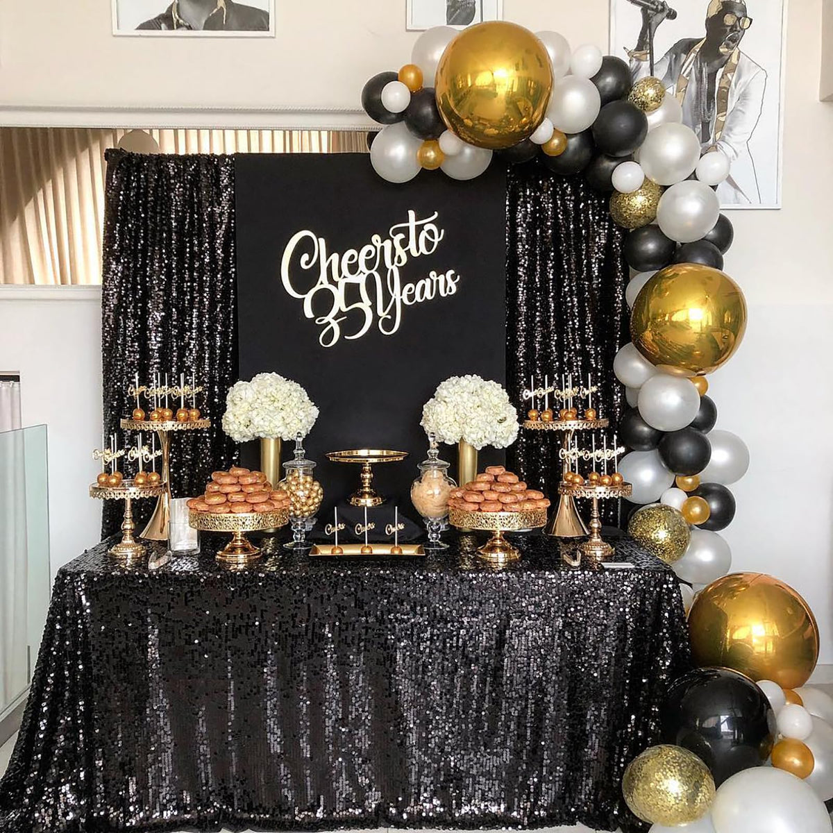 Black Sequin Backdrop 2 Panels 2FTx8FT Halloween Backdrop Curtains Party Decorations Birthday Wedding Photo Backdrop
