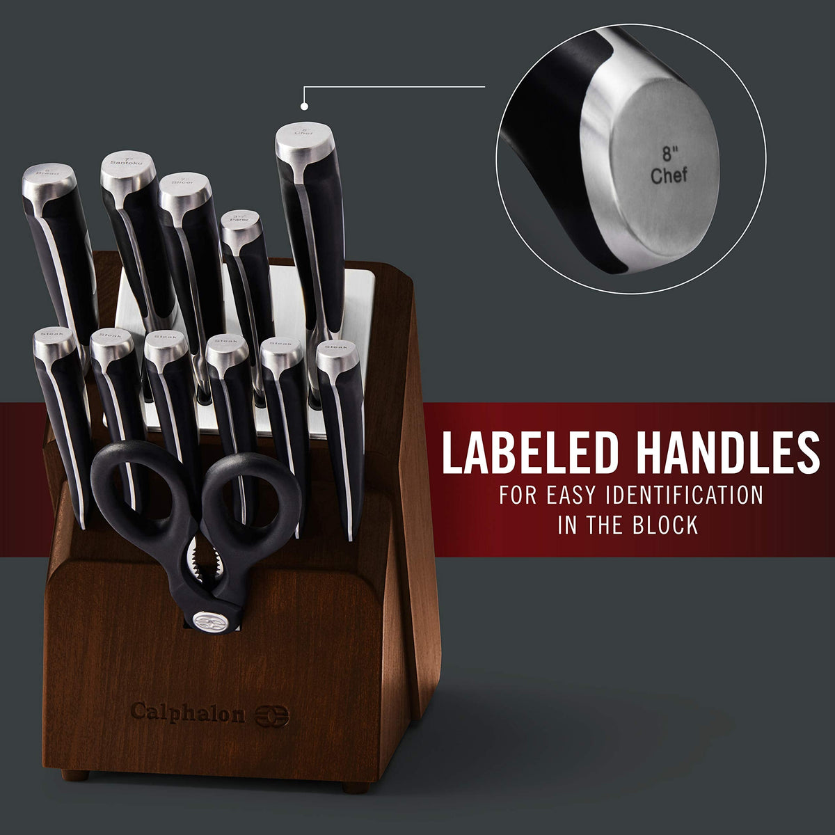 Calphalon Kitchen Knife Set with Self-Sharpening Block, 13-Piece NonStick Knives