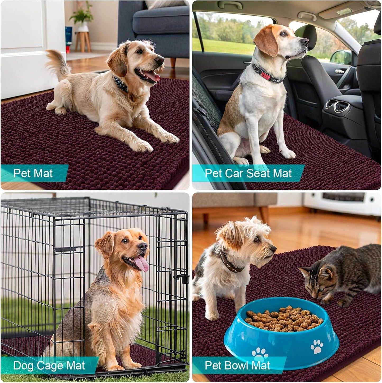 OLANLY Dog Door Mat - Absorbent Non-Slip Washable Chenille Mat for Muddy Paws | 35x24 Inches, Russet