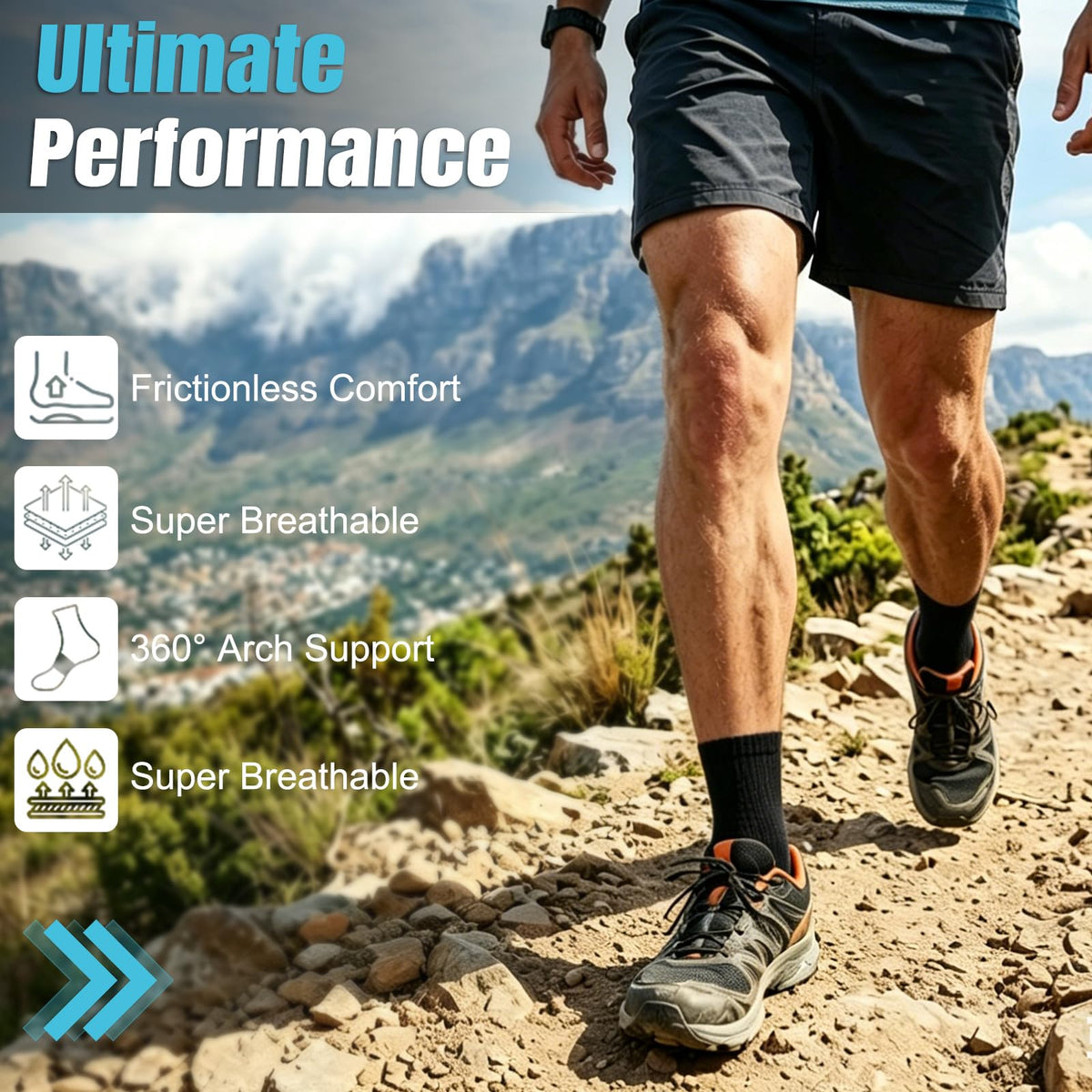 Horuru Mens Cushioned Ankle Running Socks, Moisture Wicking Athletic Quarter Hiking Socks for Work Gym Sports 6 Pairs