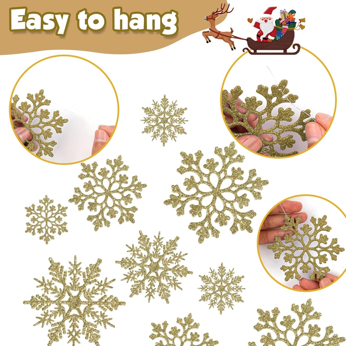 Skiennix 36-Piece Christmas Gold Snowflake Ornaments - Glittery Winter Tree Decorations