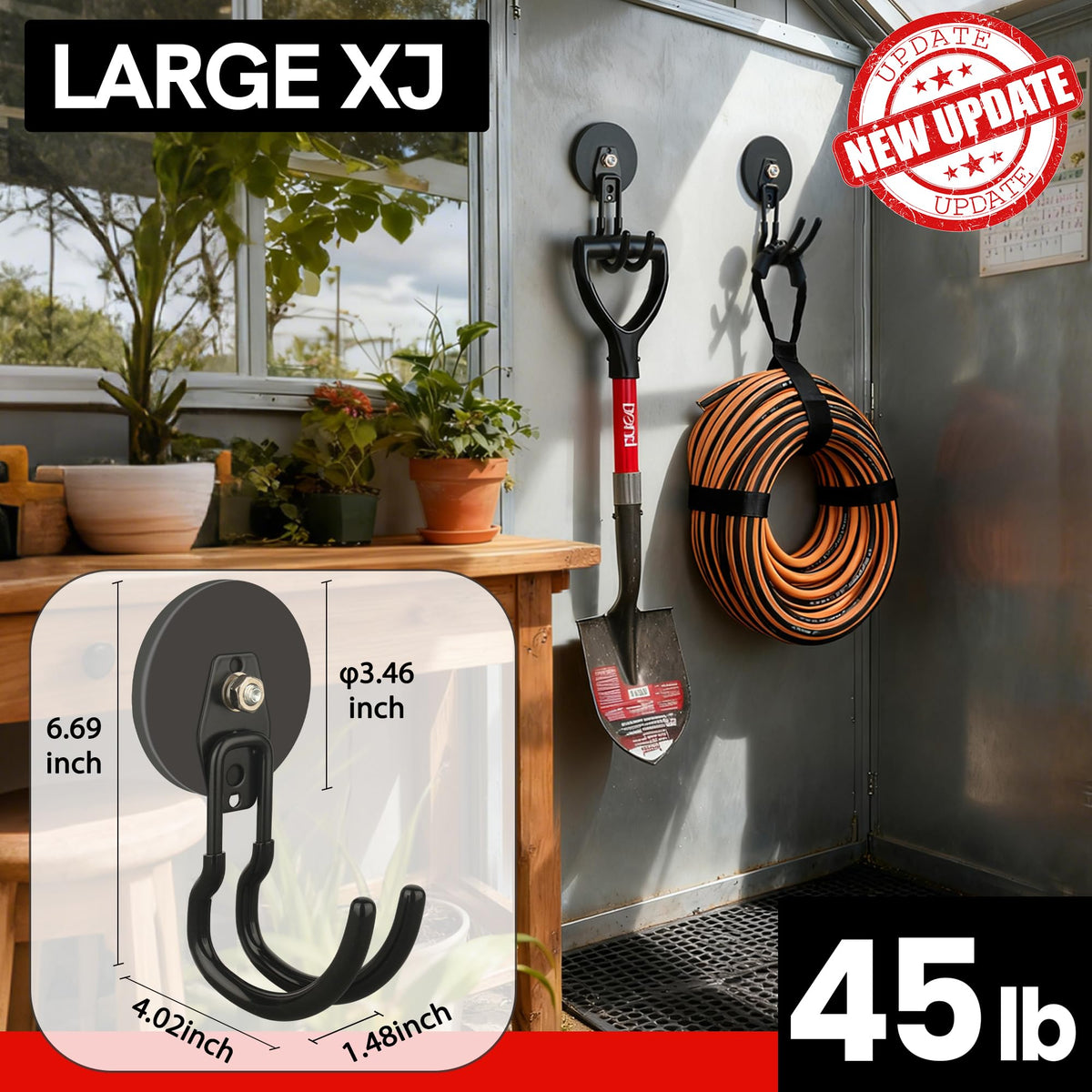 ULIBERMAGNET Heavy Duty Magnetic Garage Hooks,8 Pack Strong Large Magnet Hooks for Power Drill,Garden Tools,Hose,Pegboard,Garage, Workshop,Magnetic Storage Hooks for Indoor Outdoor Hanging(Black)
