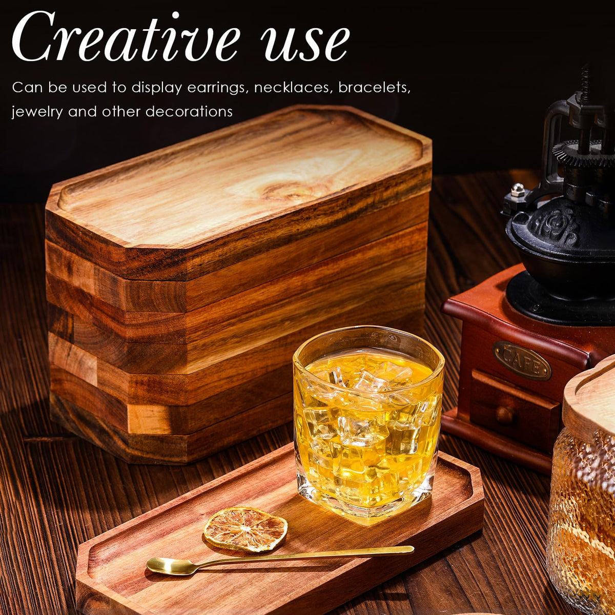 Dandat 12 Pack Wooden Serving Platter Bulk Acacia Wood Platters 10 x 5 Inch Rustic Serving Tray Rectangular Charcuterie Board Cheese Plate for Home Decor Dessert Vegetables Fruit Cookie