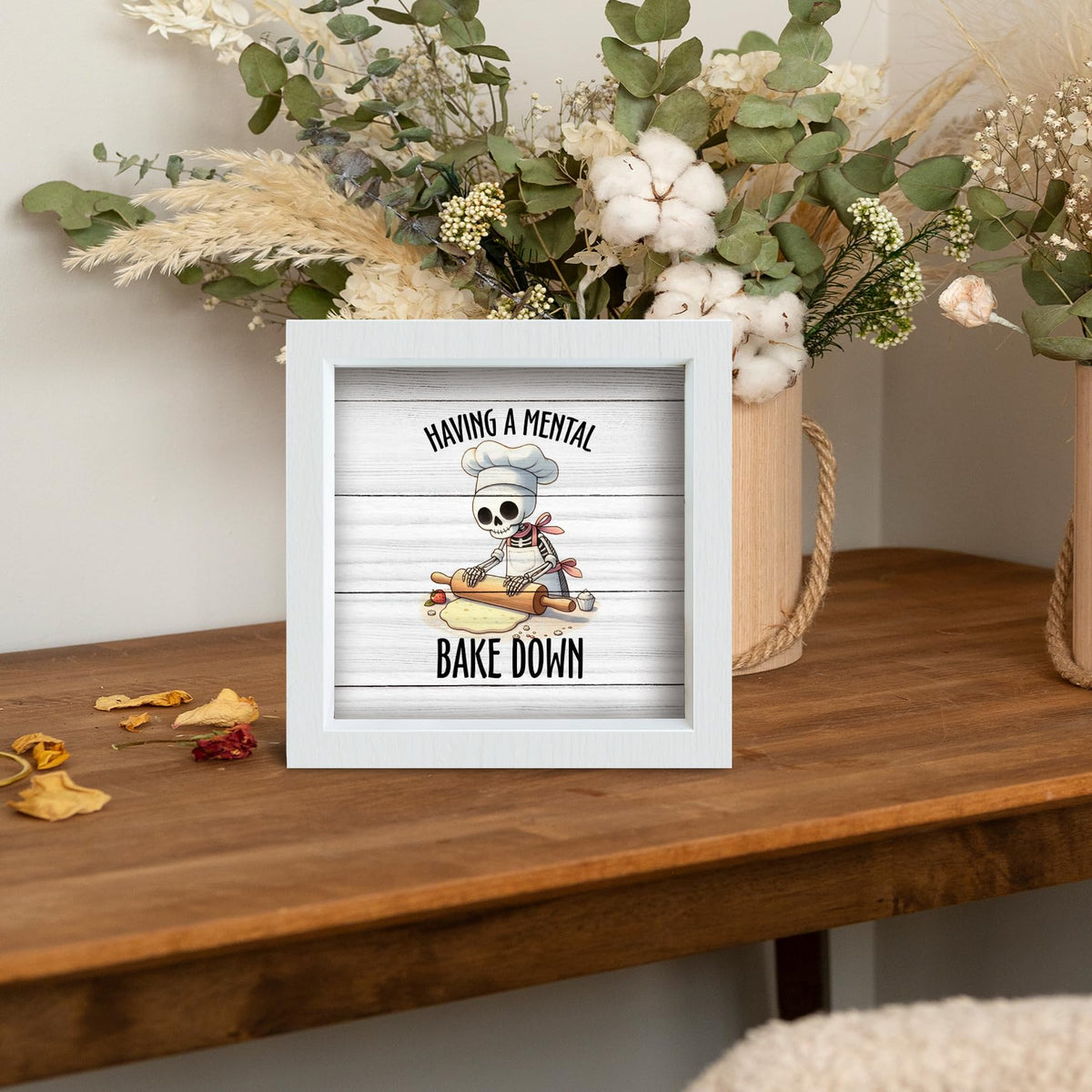 YSFUYZCT Funny Gothic Skeleton Baking Kitchen Signs Decor, Baking Baker Gifts, Bakery Decor, Having a Mental Bake Down Wood Frame Signs for Bakery Shop Kitchen Dining Room