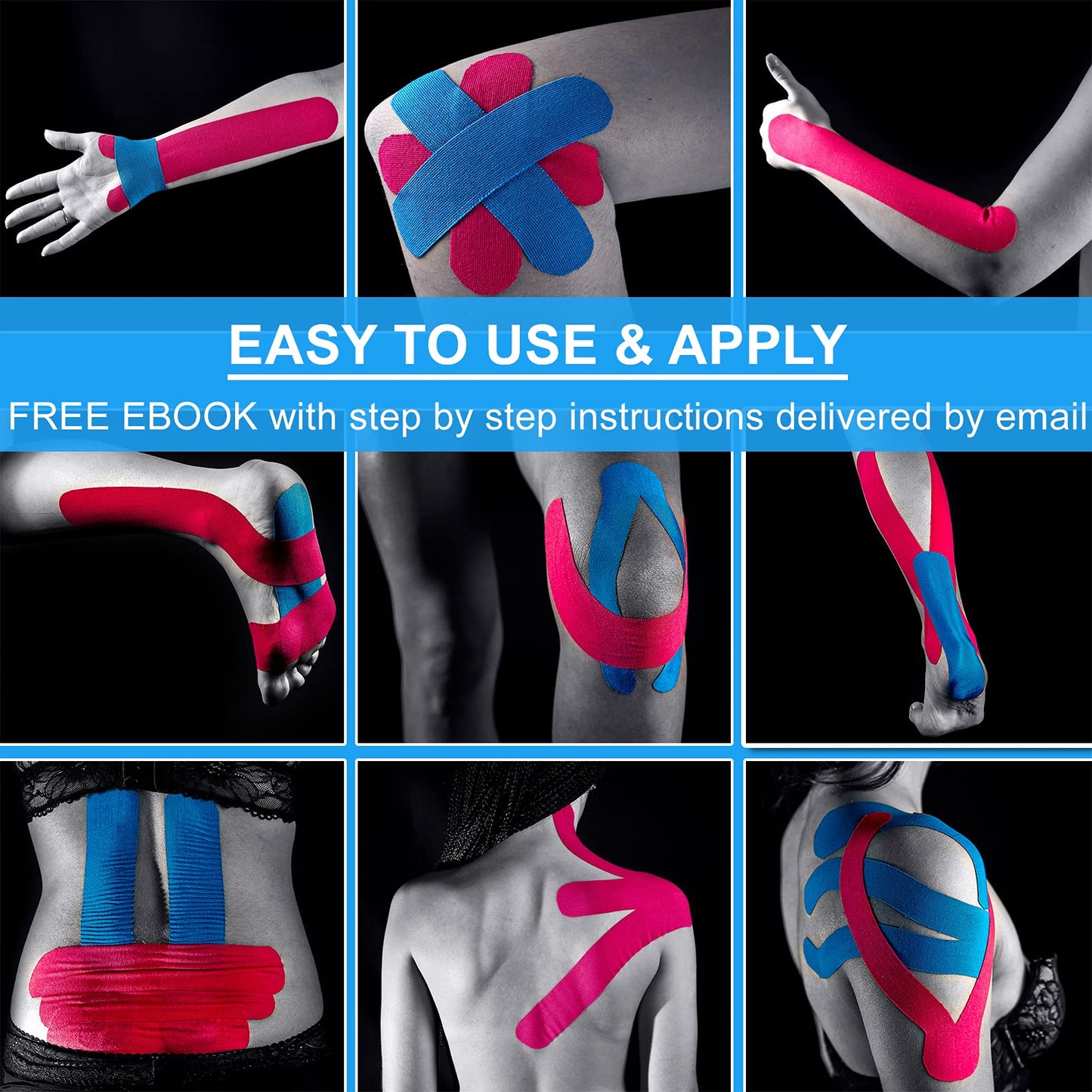 Starktape Kinesiology Tape Bulk for Sensitive Skin, Physio Medical Sports Tape, Kt Tex Gold for Physical Therapy, Knee, Shoulder, Ankle, Wrist, Foot, Back Muscle, Black
