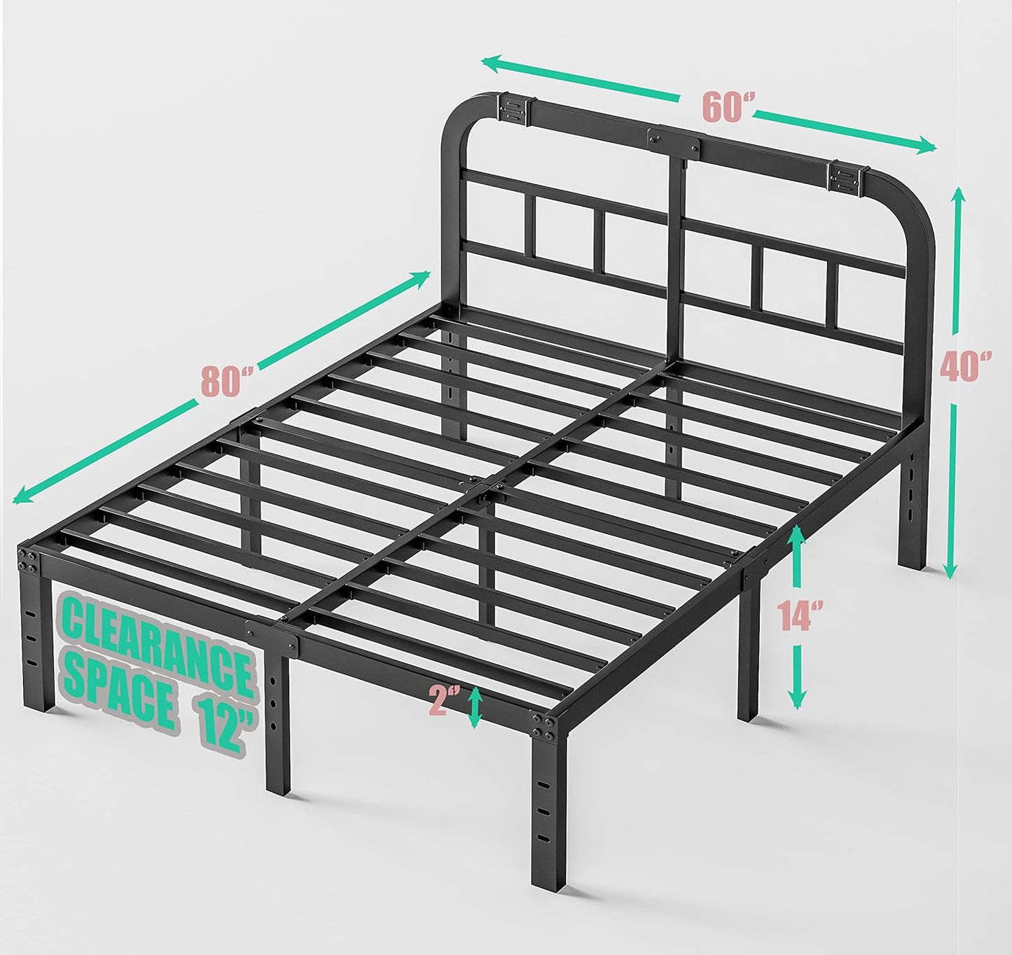 ZIYOO Queen Size Bed Frame - Heavy Duty Steel Slats, 1500LBS Support, Easy Assembly, Noise-Free | Black