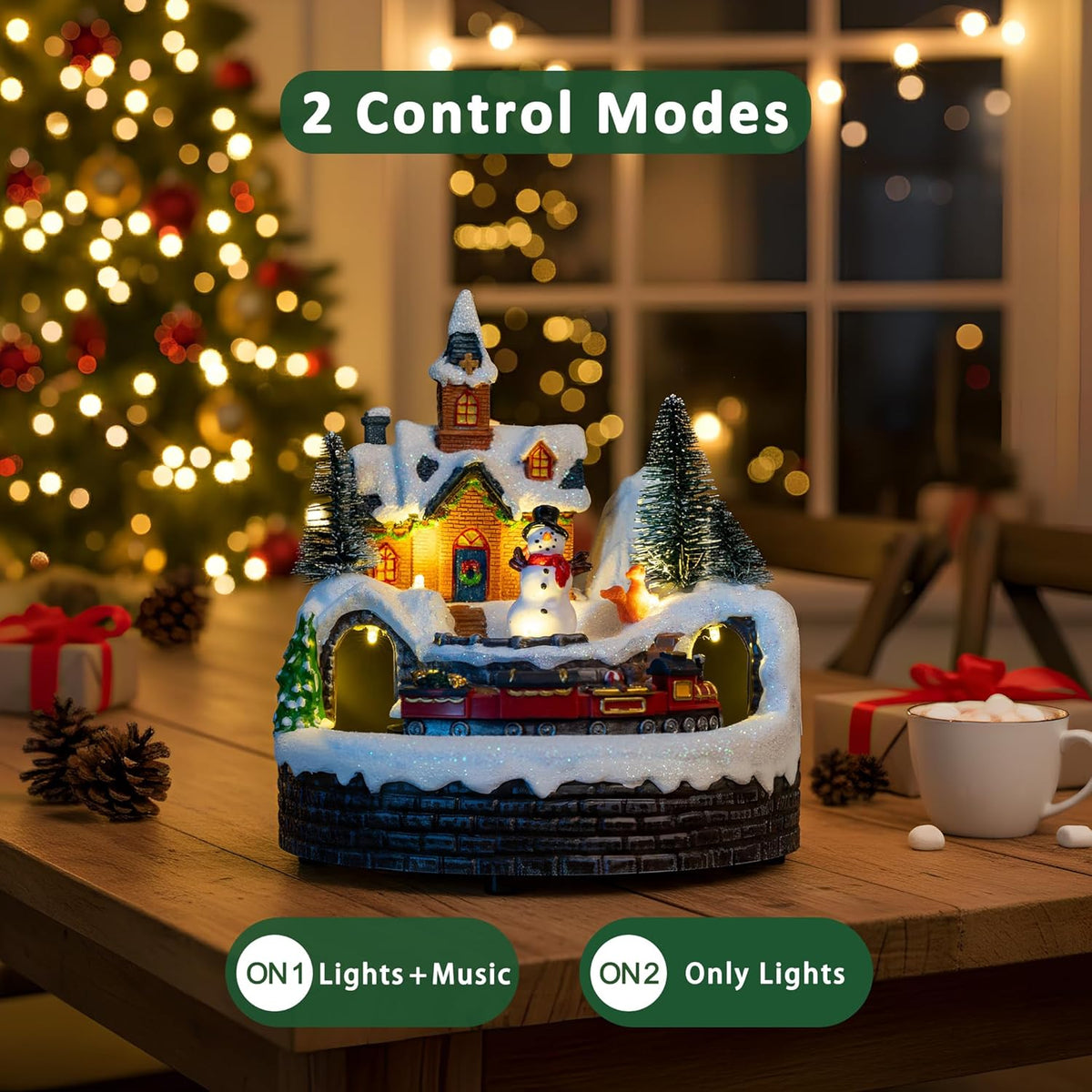 Skiennix Animated Musical Christmas Village Figurines - LED Lights & Rotating Train | Holiday Decor Gifts