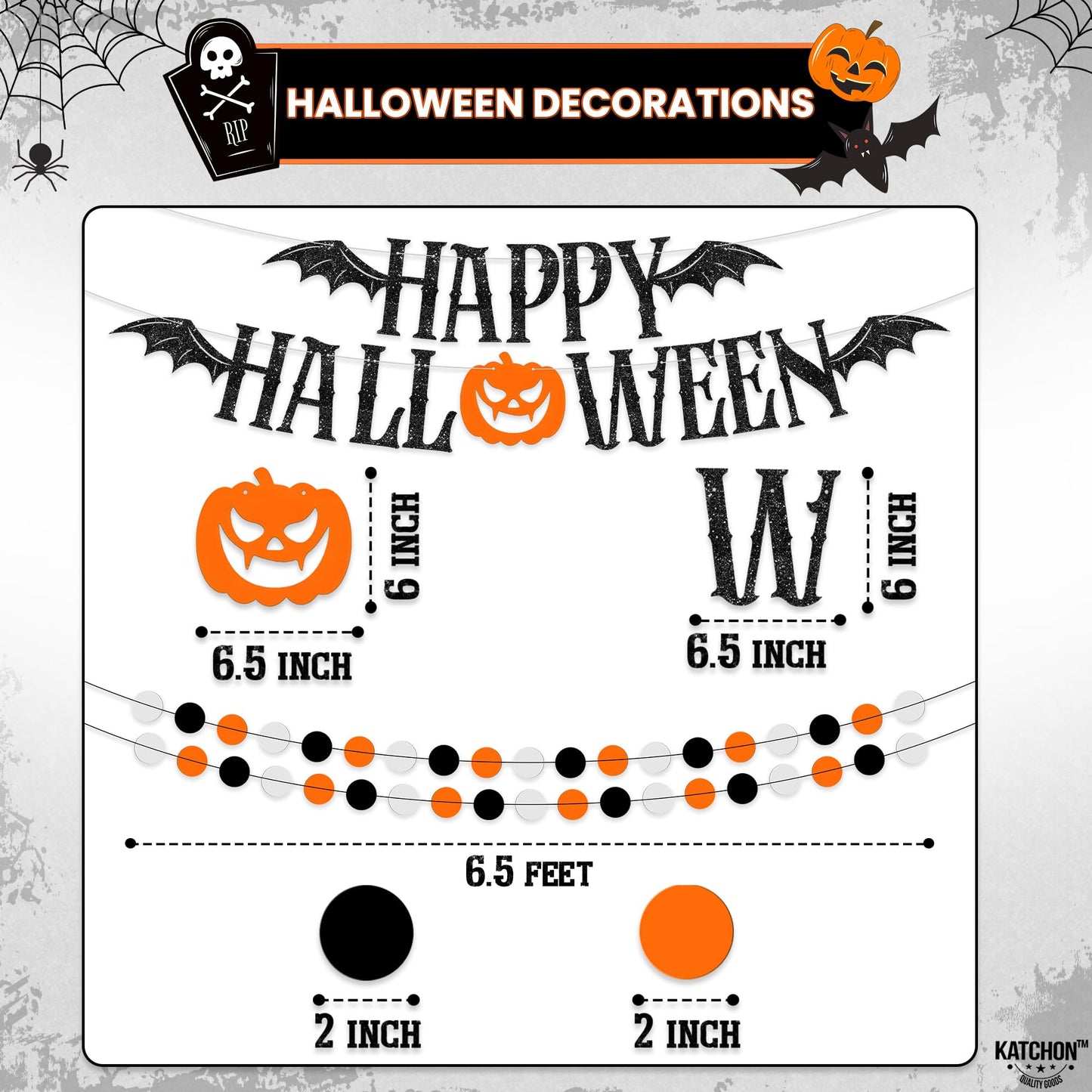 KatchOn, Halloween Decoration Bundle – 71 Pack Hanging Halloween Set with Banner, Garlands, Ghost Swirls, Pumpkins And Orange And Black Decoration Set with Fringe Backdrop And Balloon Arch Kit