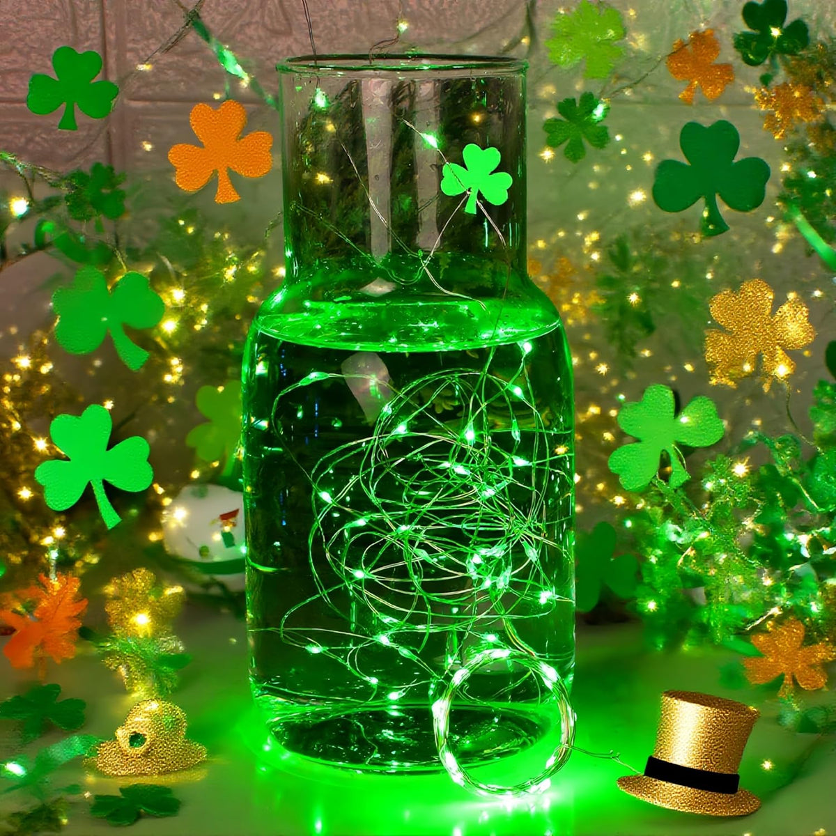 WATERGLIDE 12 Pack St. Patrick's Day Fairy Lights - 7 Ft 20 LED Battery Operated String Lights | Waterproof Silver Wire for DIY Decor