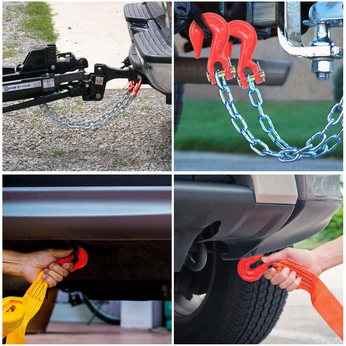 Lechansen 3/8'' G80 Chain Hook, 4 Pack Grade 80 Clevis Hooks Grab Hook, 7,100 Lbs Working Load Limit, Tow Hooks Heavy Duty for G80 Transport Chain and Binders, Trailer Truck - Red