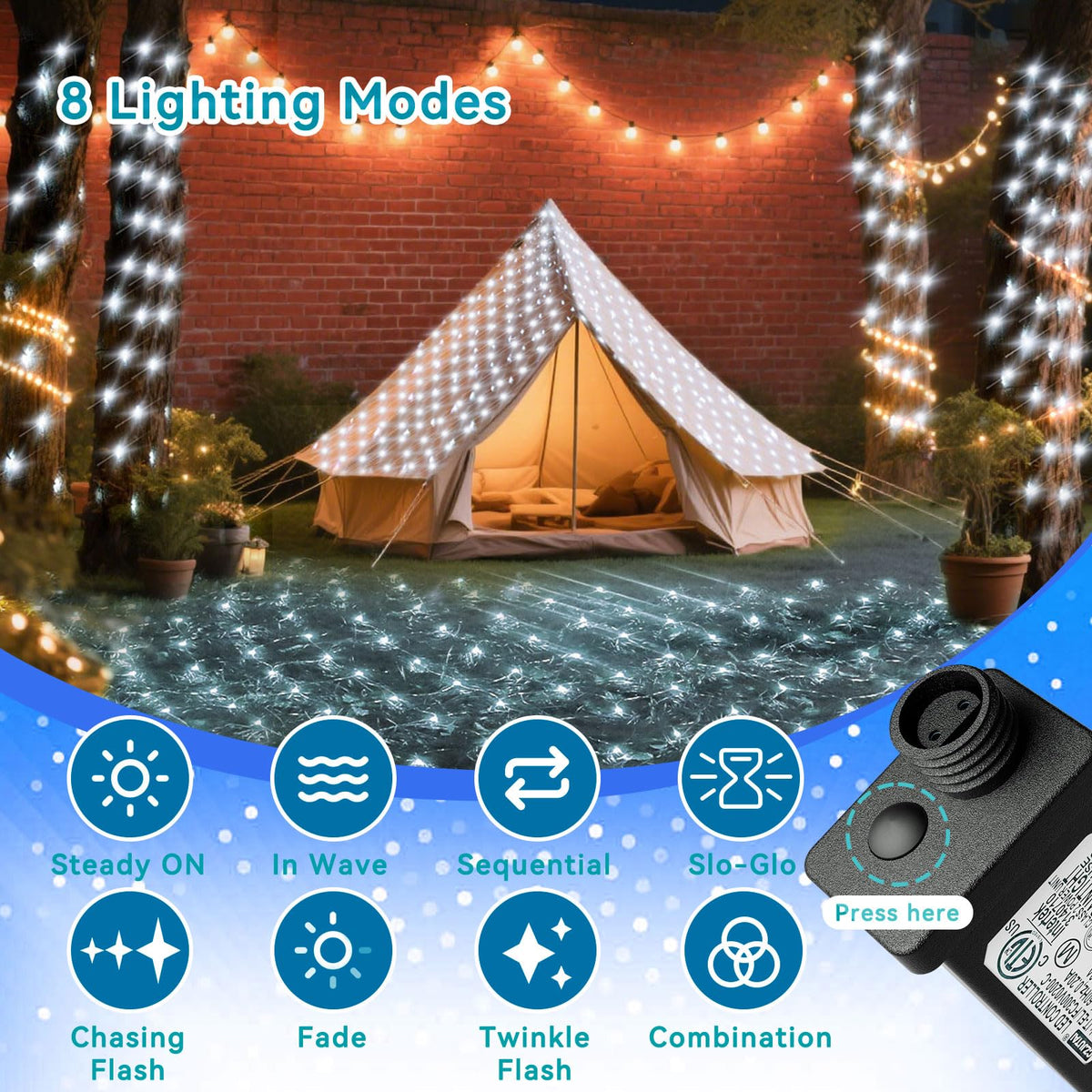 LitHome 21FT x 5FT Christmas Net Lights Outdoor Mesh Lights, 360 LED Cool White Christmas Net Light 8 Modes, Connectable Giant Mesh Light Waterproof Green Wire for Bushes Tree Garden Party Decor