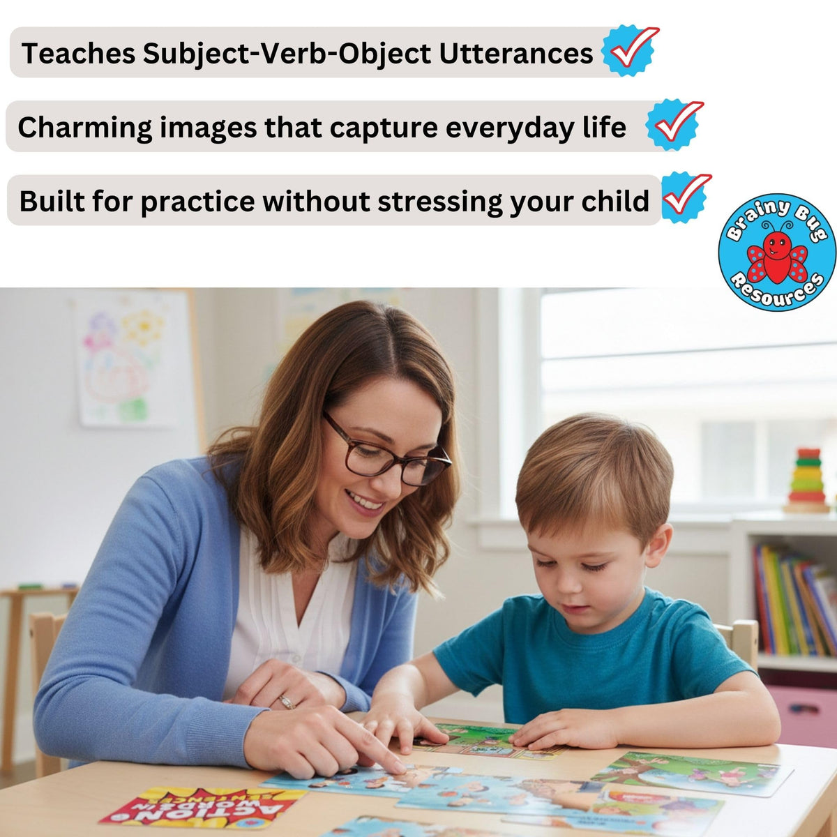 Brainy Bug English Learning Flashcards with App-Enabled Audio Feature | SVO Sentences | Action Words, Grammar & Sentence Practice | Eary Learners | Special Needs | Home Schooling