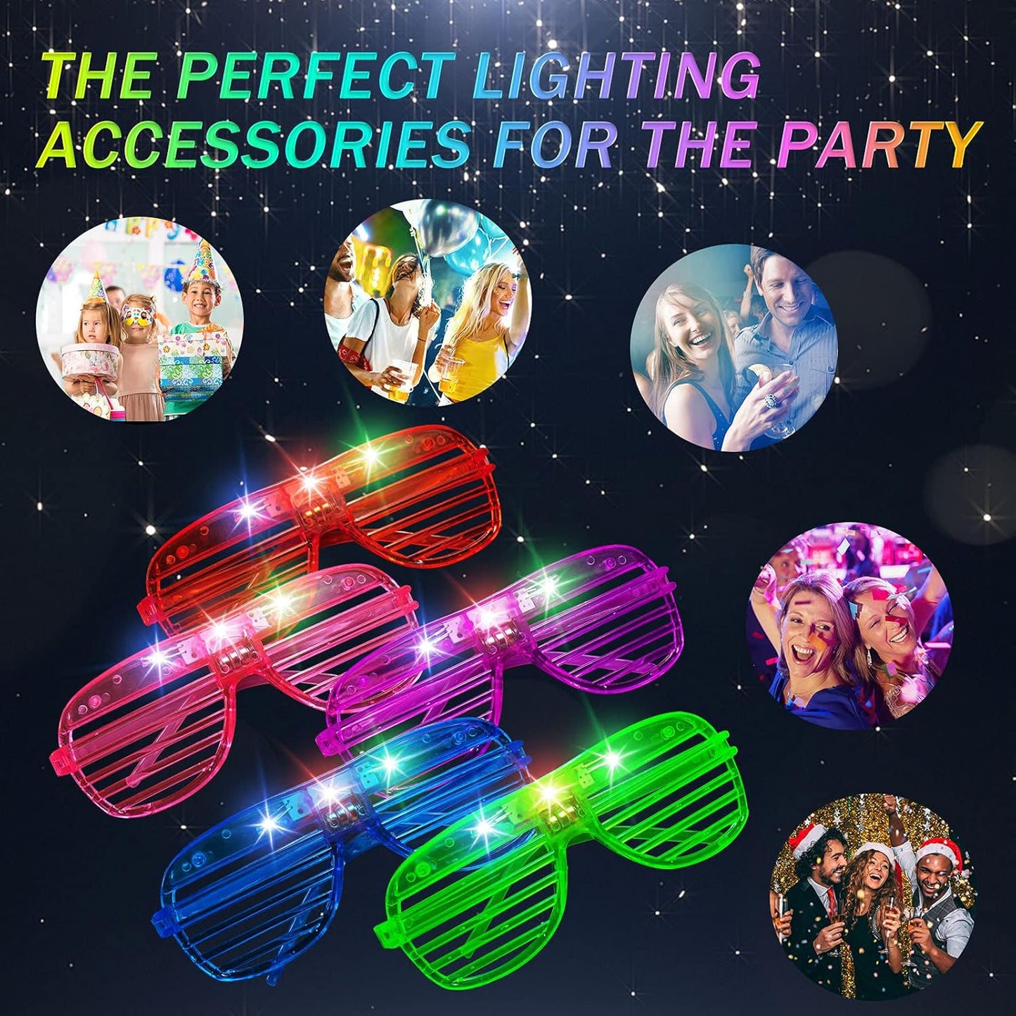 SHQDD LED Glasses - 64 Pack Light-Up Neon Sunglasses in 5 Colors | Glow in the Dark Party Accessories