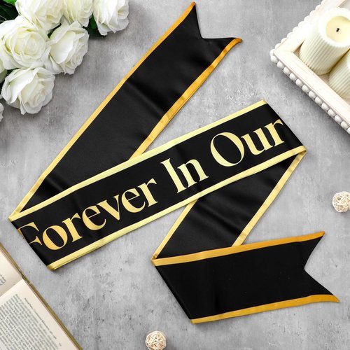 Fanfanwin Funeral Sash - Memorial Wreath Ribbon for Celebration of Life | 58x4'' Black Gold, Forever in Our Hearts