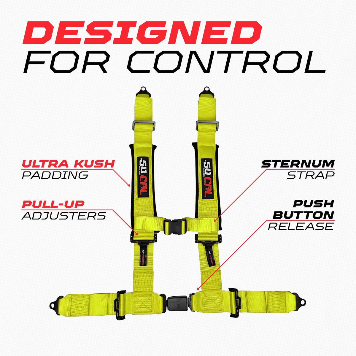 1pc 4 Point Harness for Bucket Seat, Push Release, 10 Color Options, Racing Harness, Race Car, Off Road, UTV, RZR (Yellow, 2 inch) [6038]