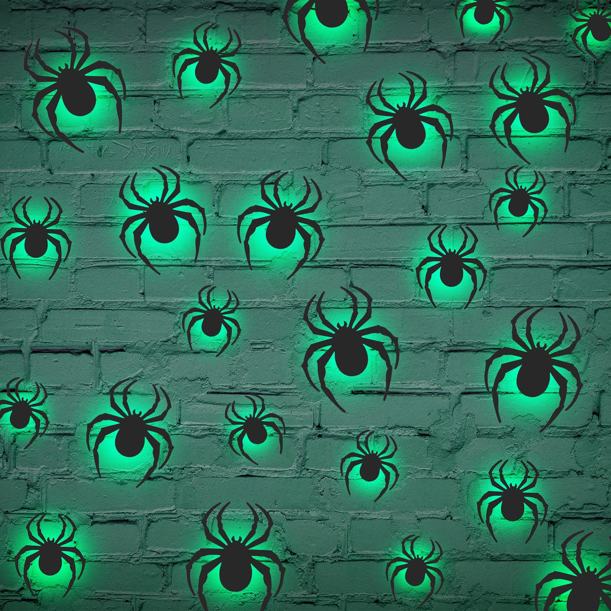 Tujoe 48 Pcs 2025 New LED Halloween 3D Lighted Spider Decorations Wall Stickers 4 Different Size Removable PVC Spider Wall Sticker for Indoor Home Hanging Window Glow Decor Party Supplies