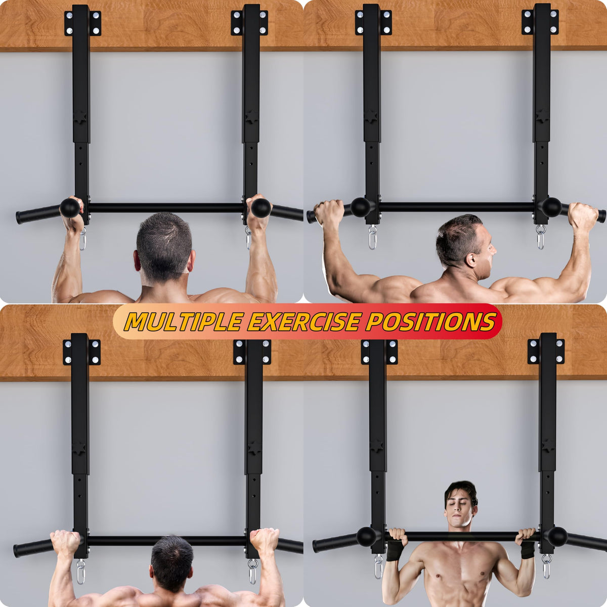Upgraded-Joist Mounted Pull Up Bar, 800 lbs Heavy Duty Wall Mounted Chin Up Bar, Adjustable Height Pullup Bar for Garage, Basement, Backyard, Beam and Rafter Mount, Easy Installation, Ideal for Multiple Grip Options