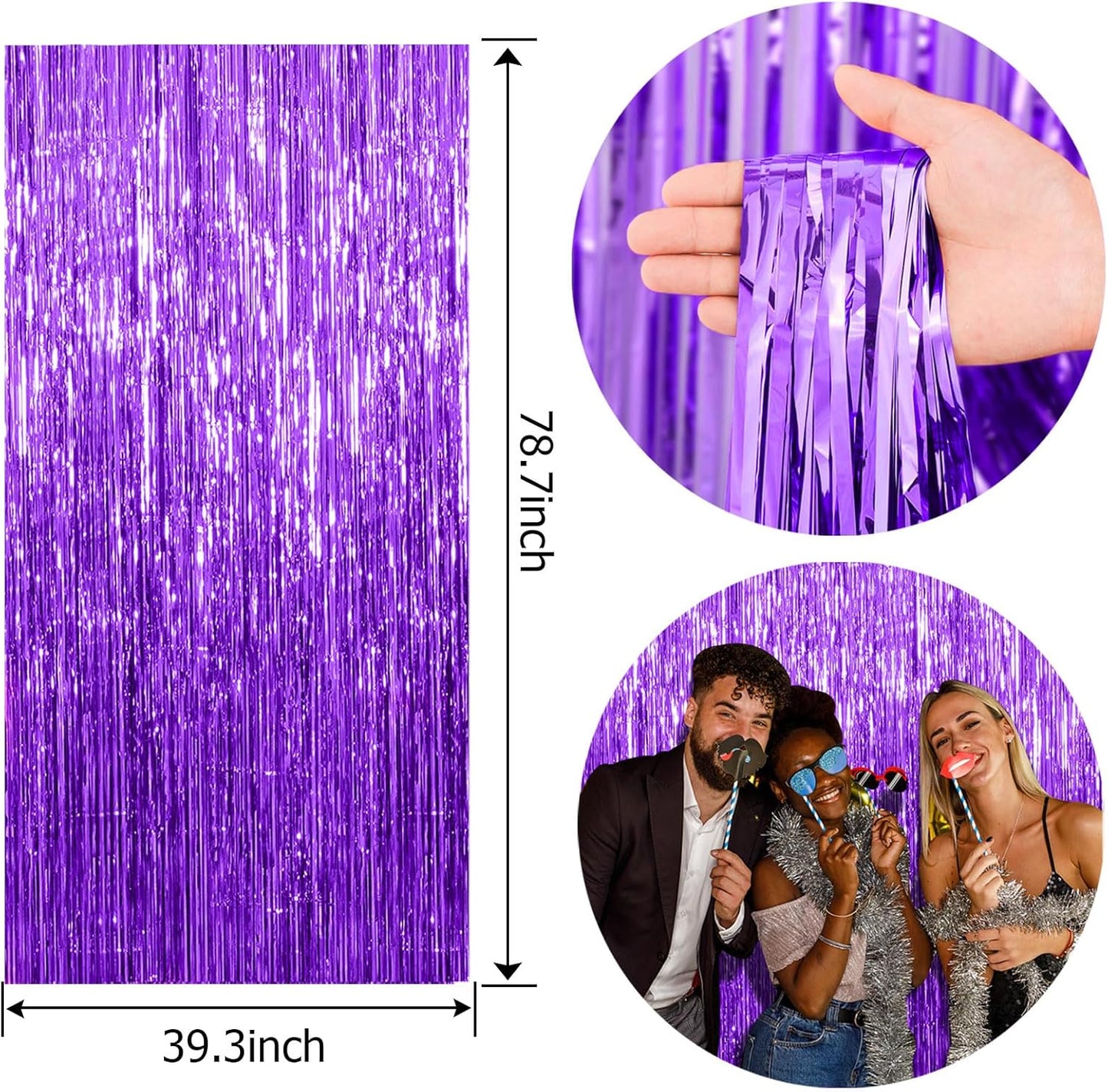 Skiennix Foil Curtain Backdrop - Purple Metallic Tinsel Fringe for Parties | 2 Pack