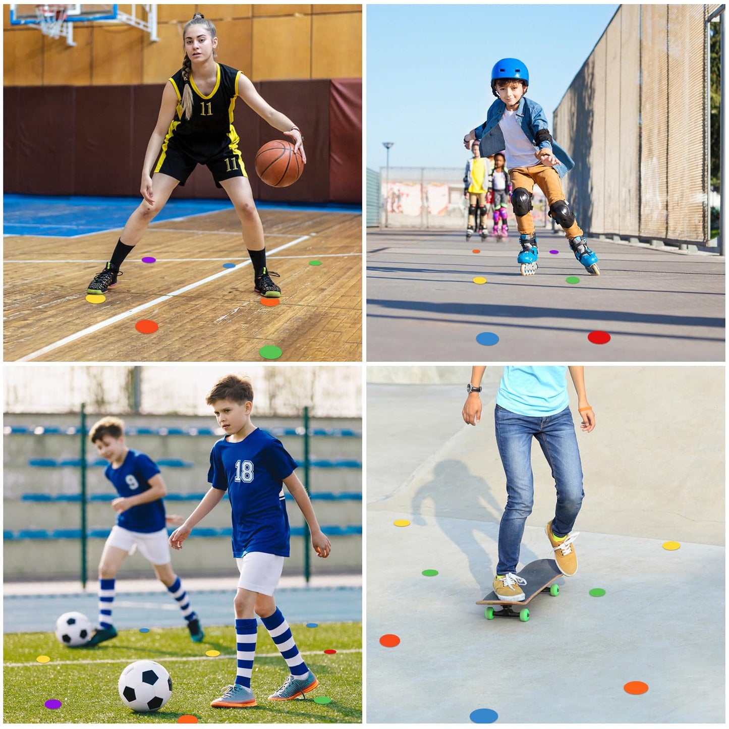 TuXHui 4 Inch Poly Spot Markers for Gym Floor, Non-Slip Rubber Floor Dots Flat Cones, 24Pcs Agility Markers for Soccer, Basketball, PE Training, Dance & Classroom Activities