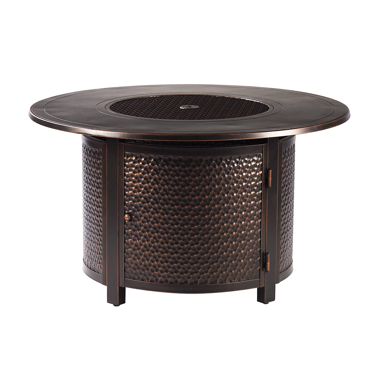 Oakland Living AZMATERA-FPT-AC Aluminum 44 in. Round Propane Beads, Lid and Fabric Cover Finish Outdoor fire Table, Antique Copper