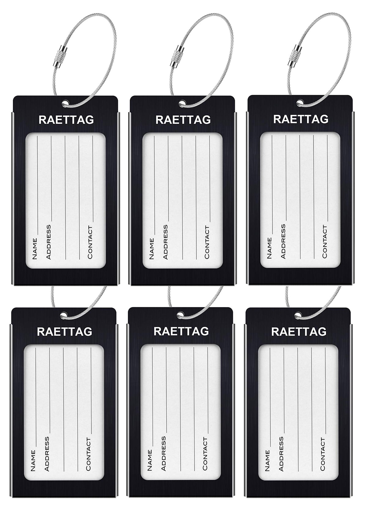 WeBravery Luggage Tags Metal Suitcase Tags Travel Bag ID Identifier Luggage Tag (Black 6-Pack)