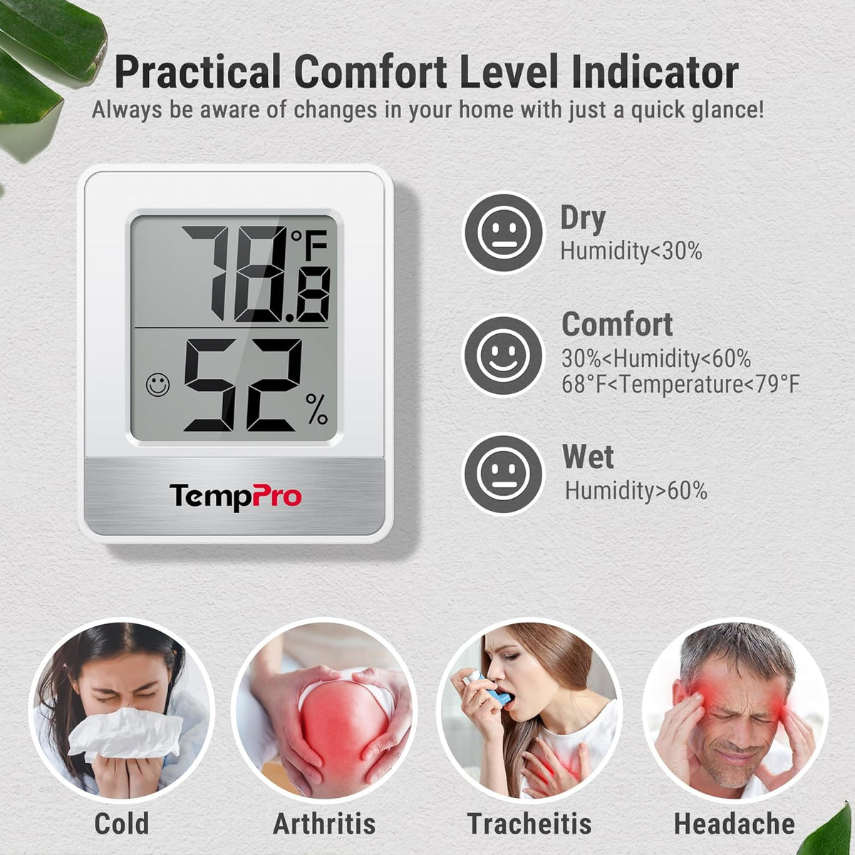 TempPro Digital Hygrometer | 3-Piece Indoor Thermometer & Humidity Meter - Accurate Weather Monitoring