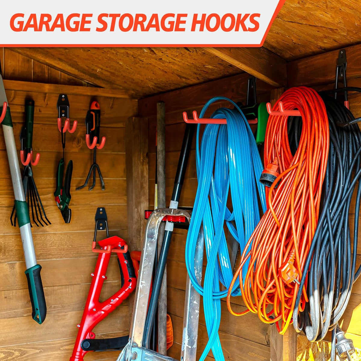 Skiennix Heavy Duty Garage Hooks - Solid Steel Wall Mount Hangers with Anti-Slip Coating | 20 Pack for Organizing Tools