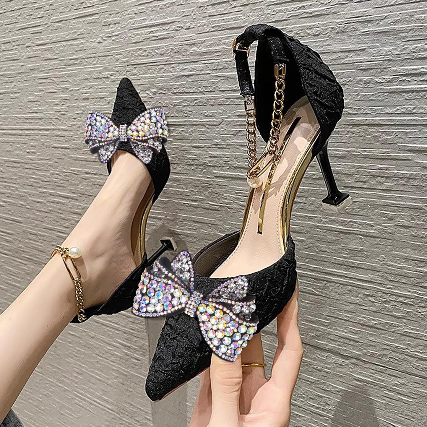 KOOBOOK Rhinestone Bow Shoe Clips - Sparkly Fashion Accessories for Brighter Shoes | 2 Pcs