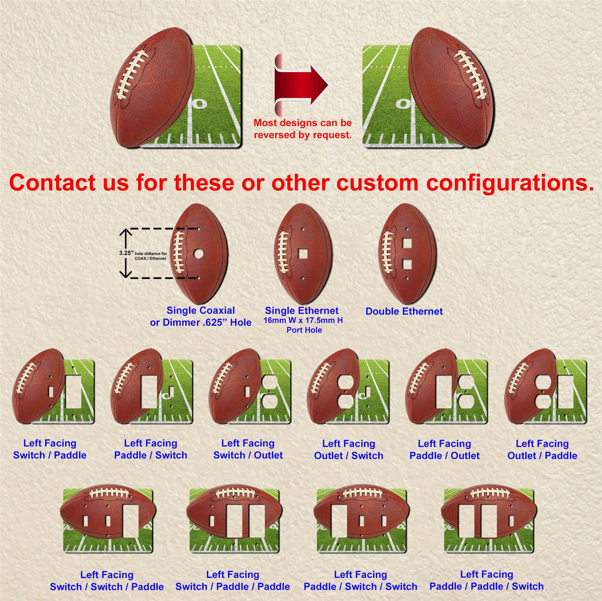 Off The Wall Plates - American Football Decorative Acrylic Cover - Single Light Switch