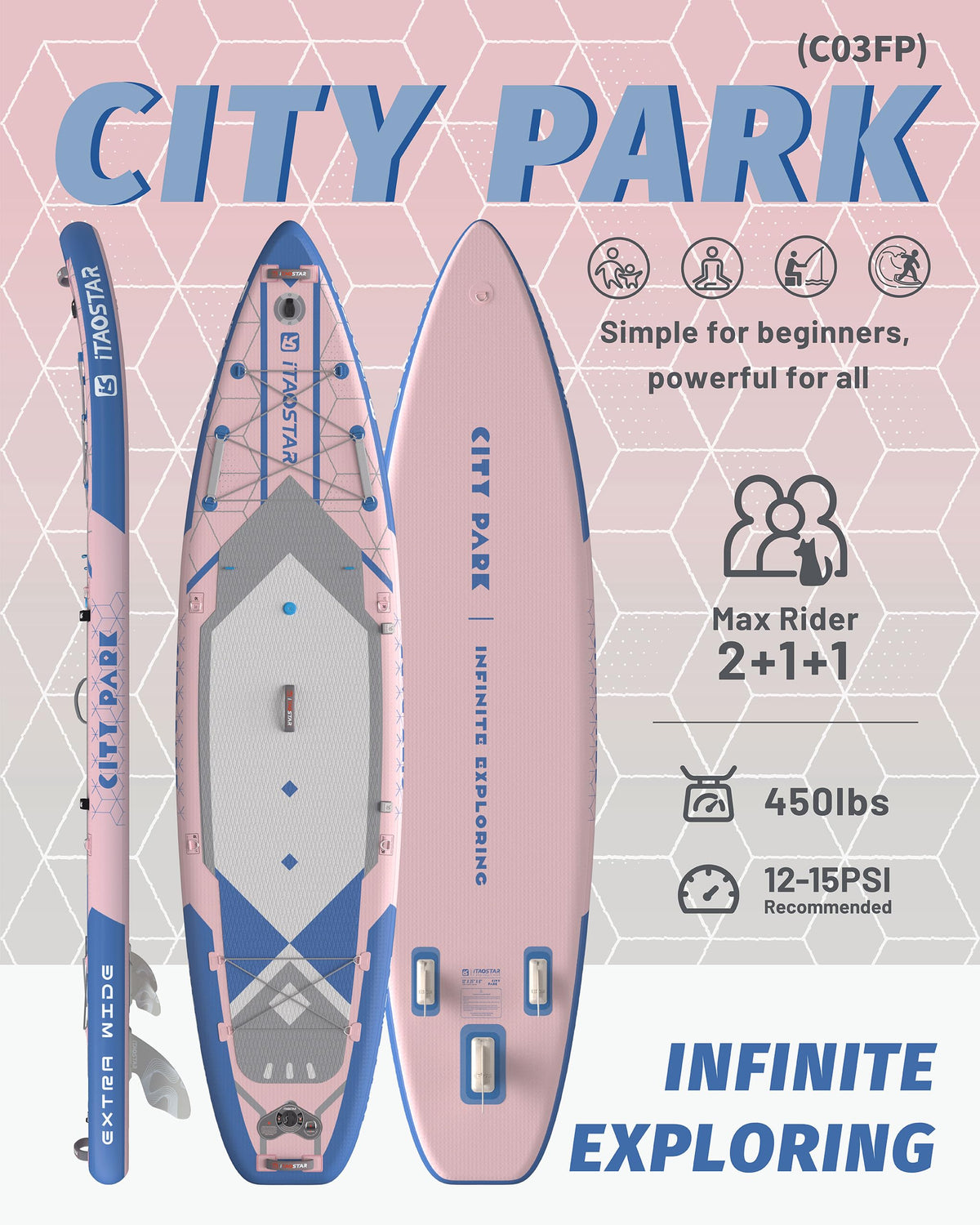 iTAOSTAR C03FP 35" Wide Paddle Board, More Fun SUP Board with 5 Fins，12 Foot Stand Up Paddle Board with Premium SUP Accessories for Adults of All Skill Levels
