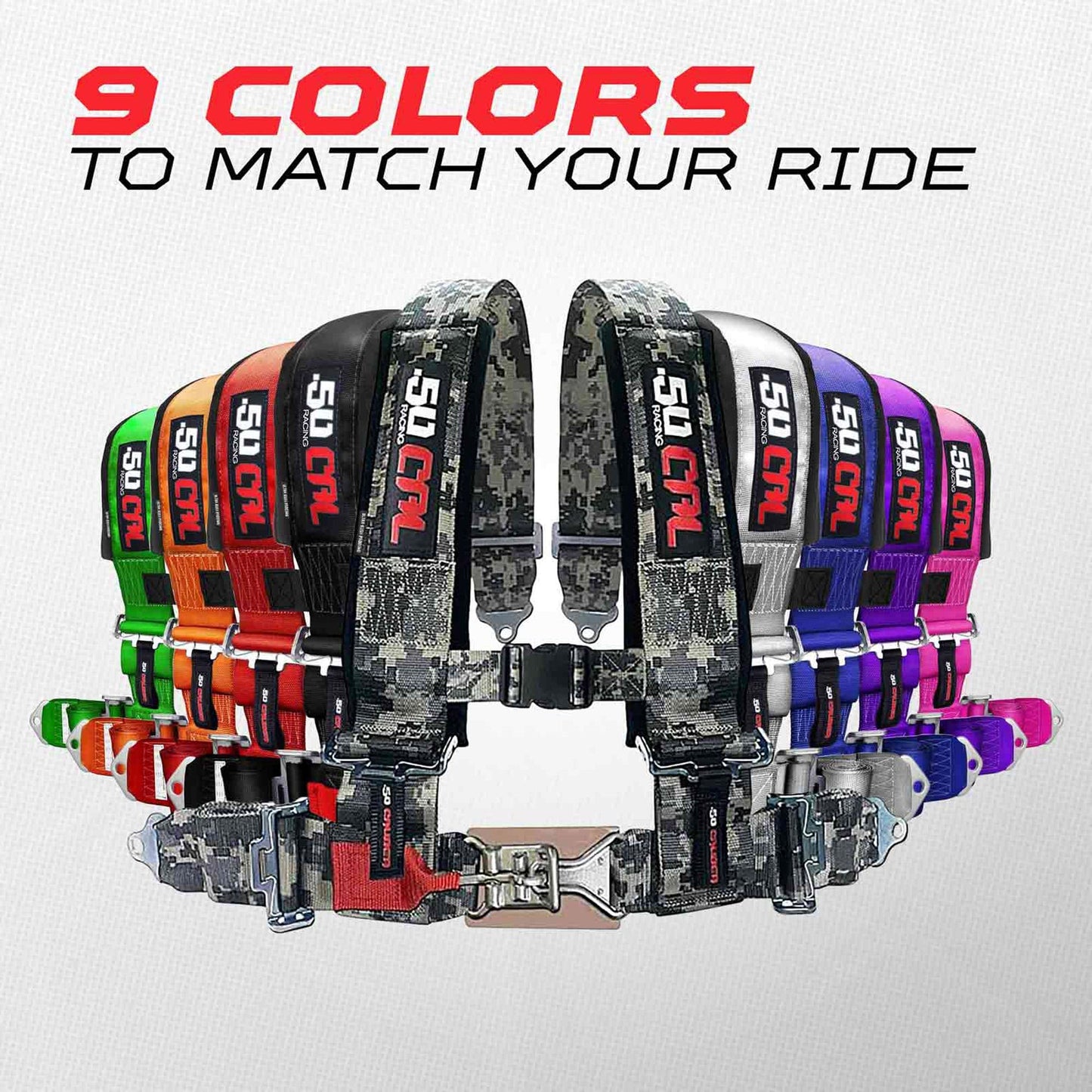 50 Caliber Racing 4 Point Harness - Ultra Kush Padding Safety Restraint System for UTV ATV SXS - Quick Release Latch - 9 Colors Available - Professional Grade [6008] 1pc Black