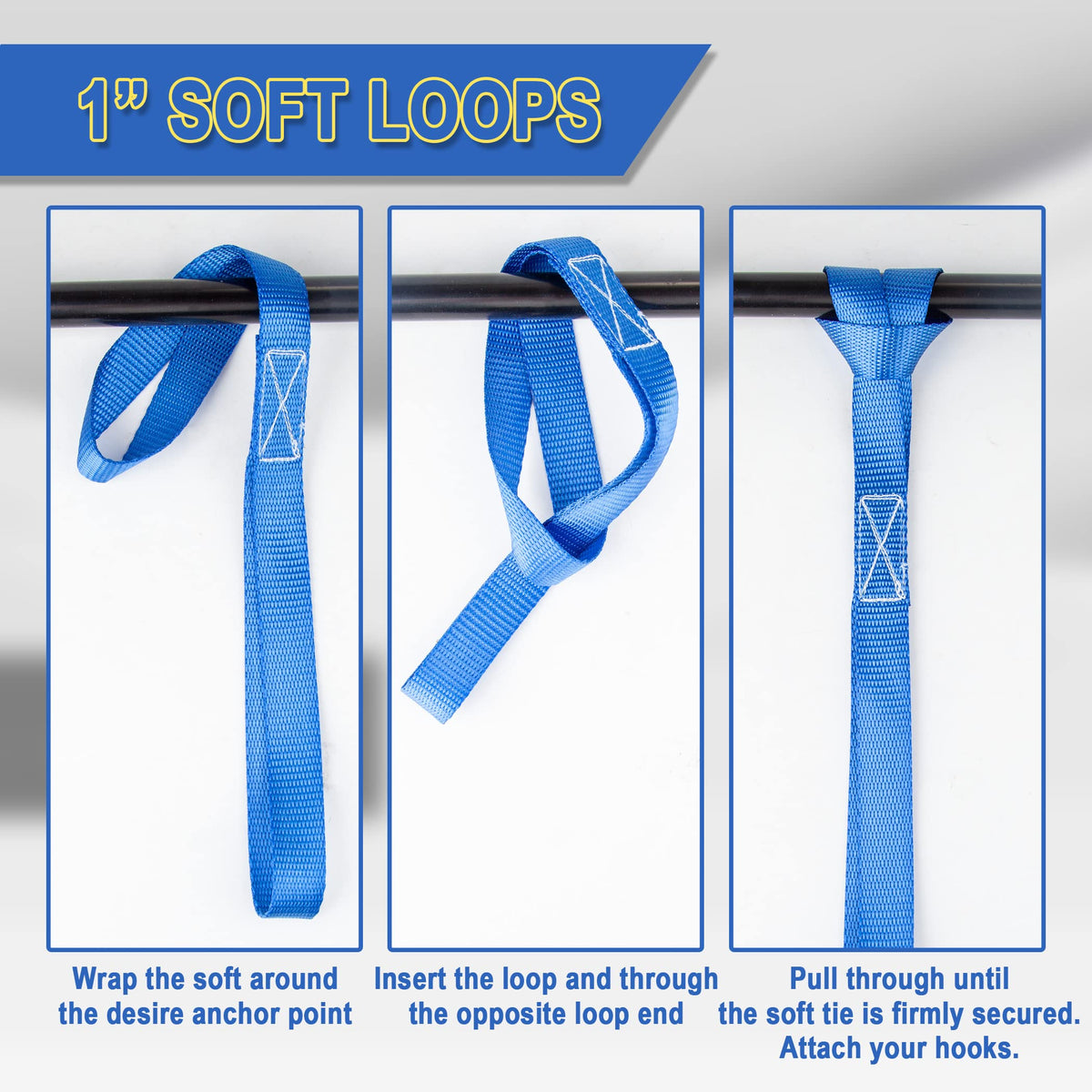 Cartman 16 Pack 1"x18" Soft Loop Motorcycle Tie Down Straps 3600lbs Load Capacity Tie-Down Loops for Secure Trailering of Bikes, ATV, Lawn Equipment, Blue