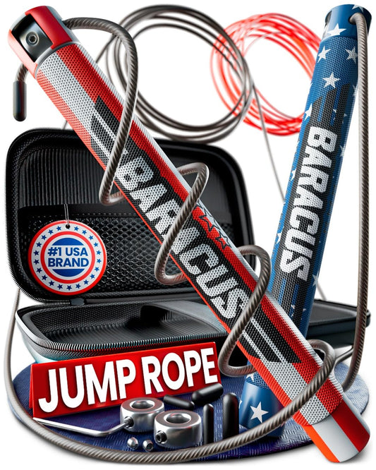 BARACUS Jump rope for women, men, kids | gym accessories for women | at home workout equipment | pesas para ejercicios en casa – Professional Speed Rope with Knurled Aluminum Handles & Hard Case
