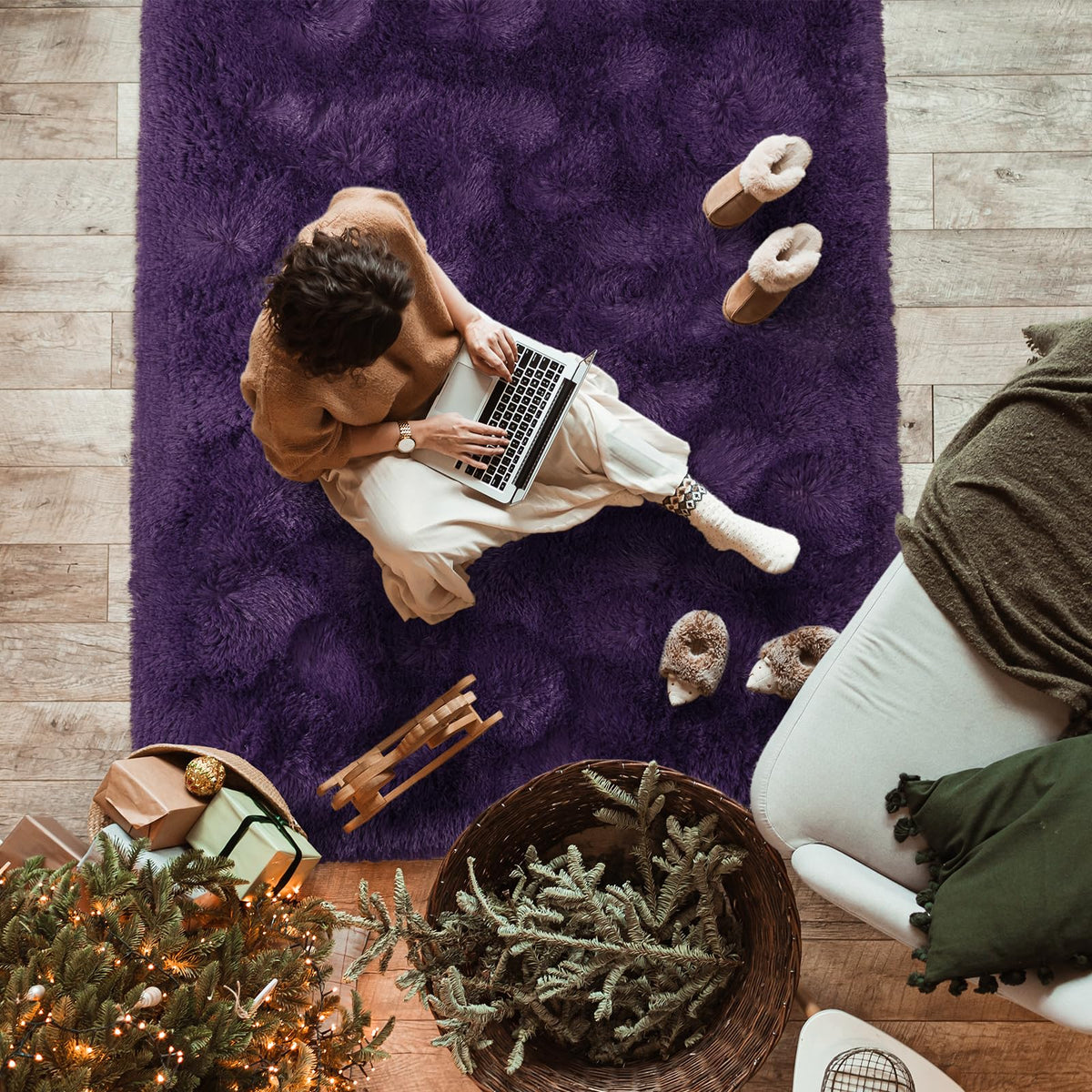 Softlife Dark Purple Area Rug for Bedroom, Fluffy Shag Plush 3x5 Rugs for Living Room Girls, Shaggy Throw Soft Fuzzy Small Kids Carpet for Dorm Bedside Ultra Cozy Non-Slip Indoor Decor