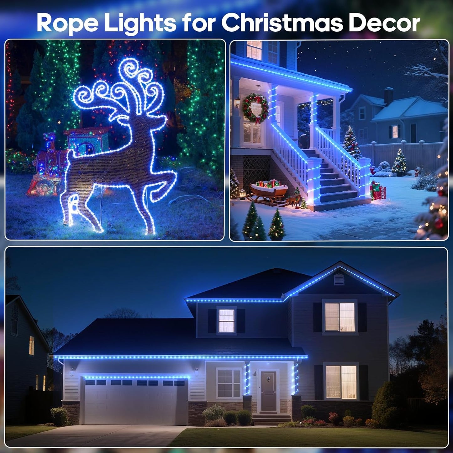 720 LED Rope Lights by [Brand Name] - 100Ft Waterproof Outdoor Lights with Remote, 8 Modes & 4 Brightness Levels | Blue