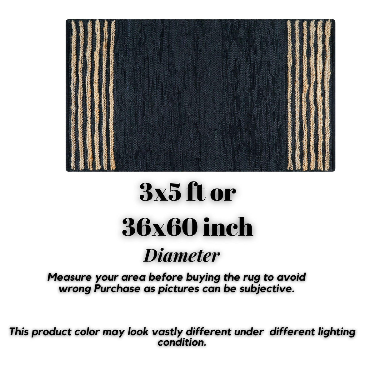 RIANGI Leather/Jute Rug 3'x5' Ft Rectangular Boho Handwoven Farmhouse Braided Rustic Vintage Black Area Rug for Living Room Kitchen Bedroom Hallways Enterways