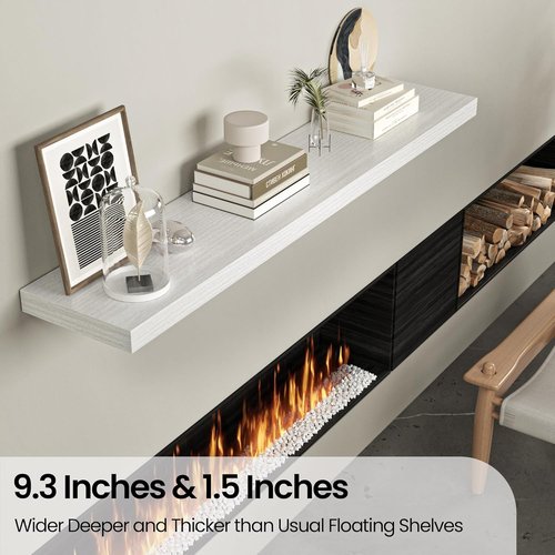 FLYJOE Floating Wall Shelves - Long Wooden Display Shelf with Invisible Brackets | 55"W x 9.3"D x 1.5"H, White