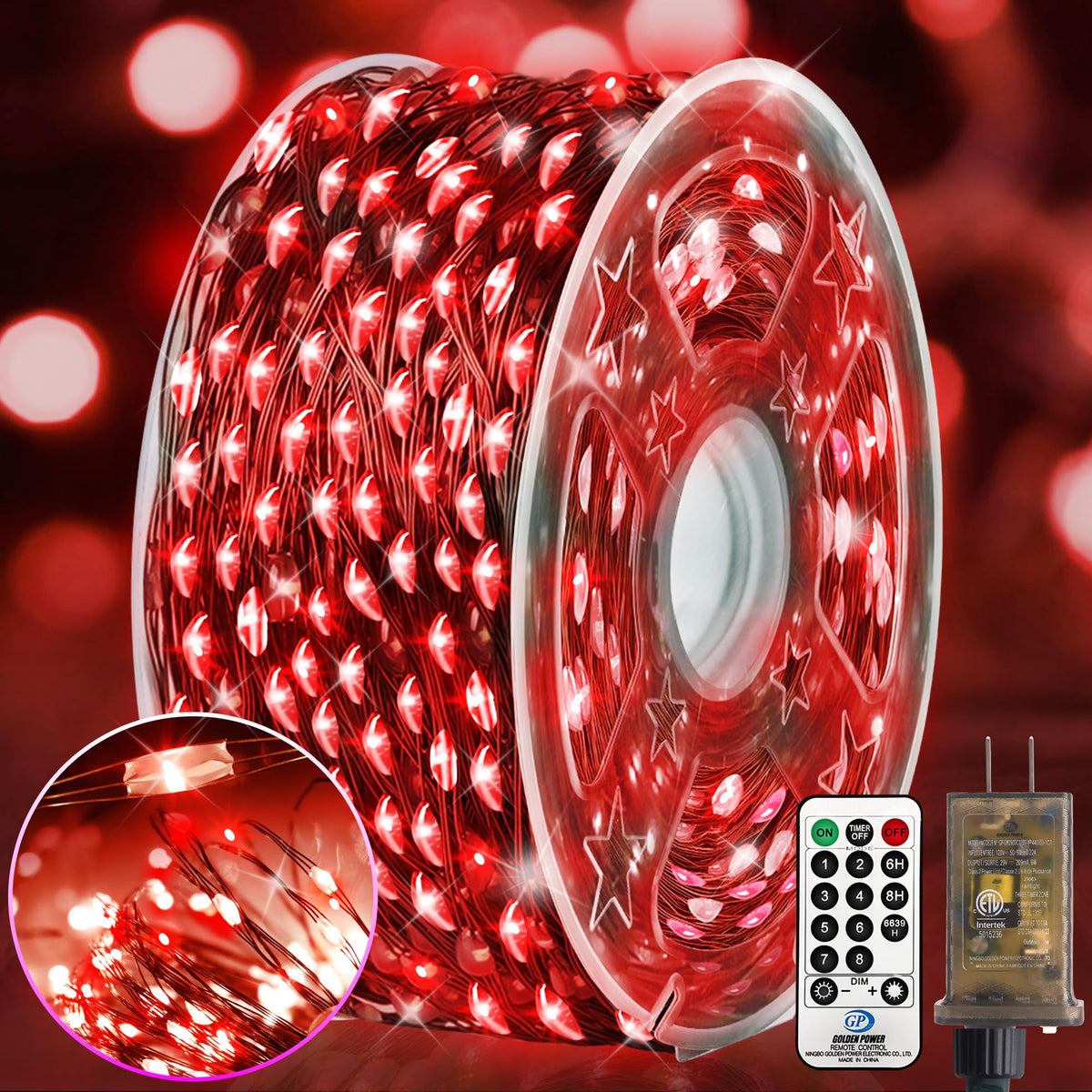 KNONEW 203FT Outdoor Christmas Fairy Lights Plug in,600 LED String Lights Outdoor Waterproof 8 Modes Memory Times for Wedding Bedroom Walls Garden Trees Decoration(red)