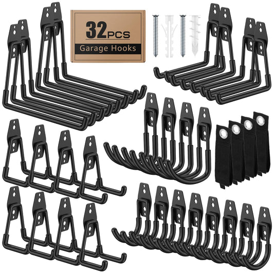 ITCPRIM 32 Pack Garage Hooks with Anti-Slip Coating Heavy Duty Wall Mount Hooks for Garage Storage and Hanging Hoses Bike Garden Tools Ropes etc