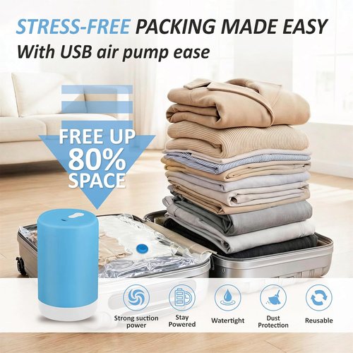 Cozy Essential Vacuum Storage Bags - Space Saver with Rechargeable USB Pump | 12 Combo for Clothes, Blankets & Bedding