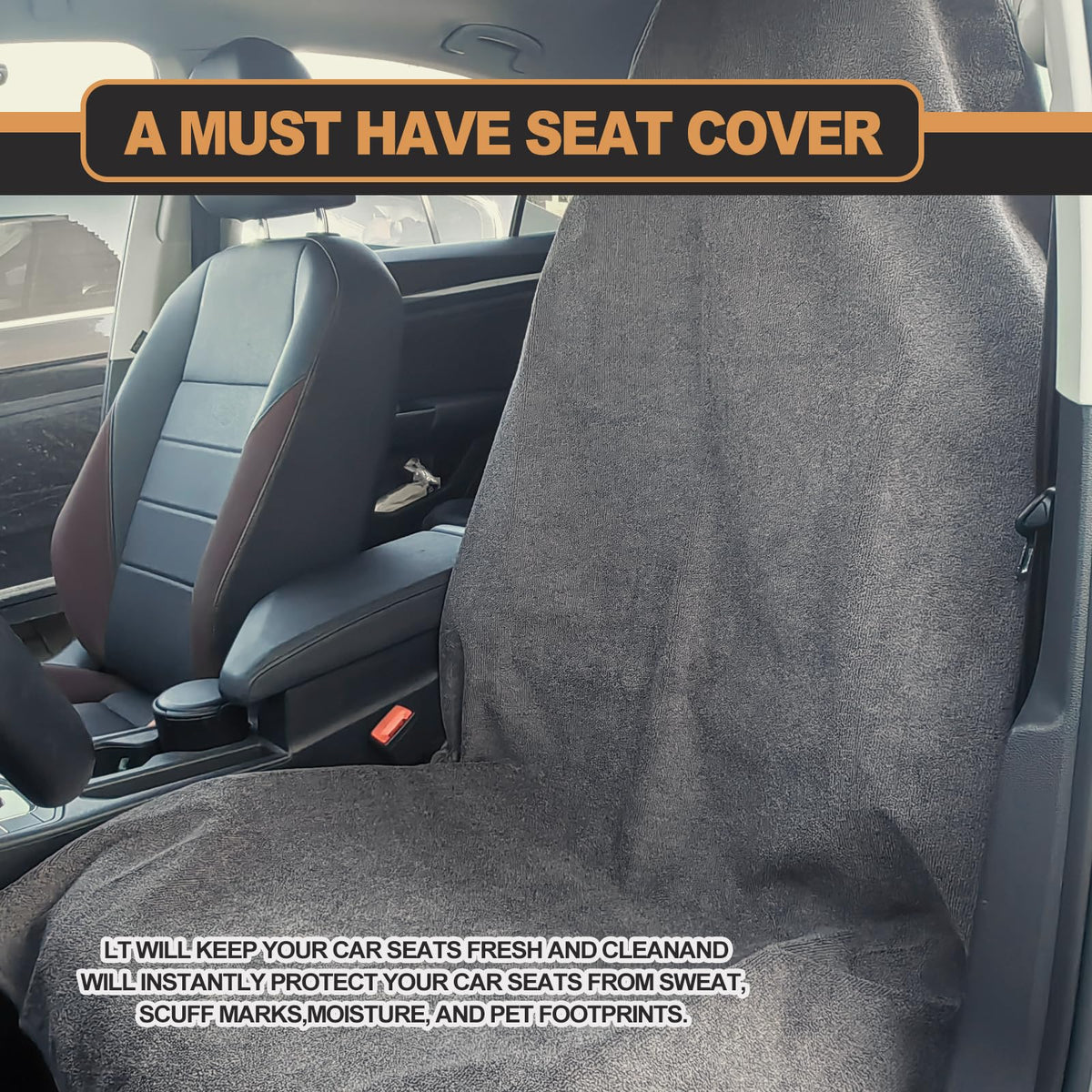 KEVWR Car Waterproof Towel Front Seats Seat Covers, Washable Seat Protector, Fit Beach Swimming Outdoor Sports, Compatible with Most Cars Trucks Suvs Car (Grey)